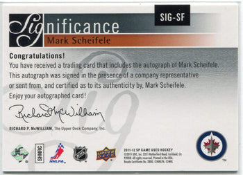 Mark Scheifele Autographed 2011 - 2012 Upper Deck