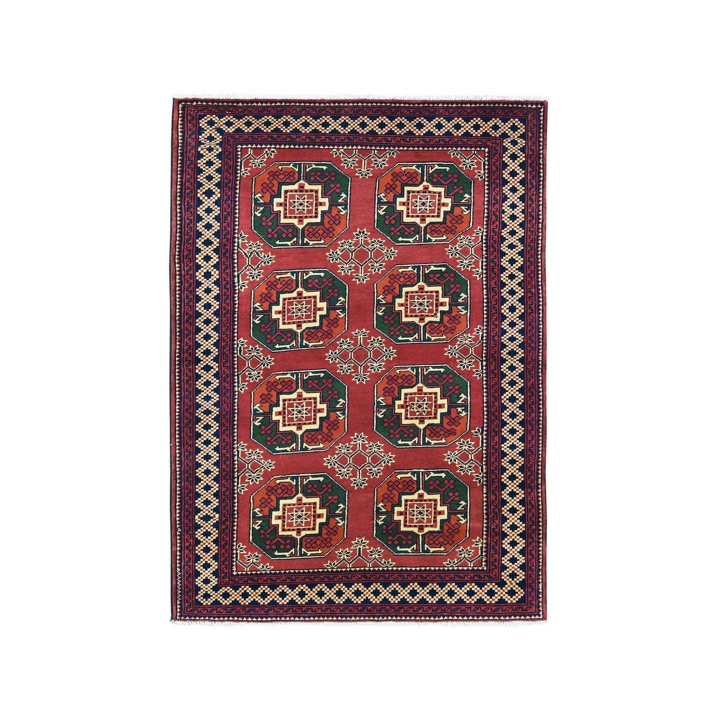 3'3"X5'3" Red Elephant Feet Design Afghan Andkhoy Pure Wool Handmade Rug
