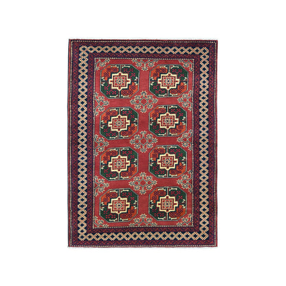 3'3"X5'3" Red Elephant Feet Design Afghan Andkhoy Pure Wool Handmade Rug