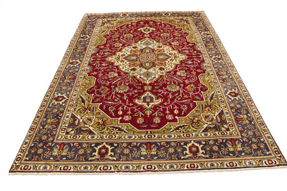 Hand-Knotted Vintage Oriental Rug Red Traditional
