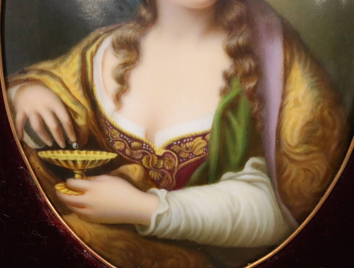Kpm Berlin Porcelain Plaque Painting - Woman Beauty In Pearl Engraved Framed
