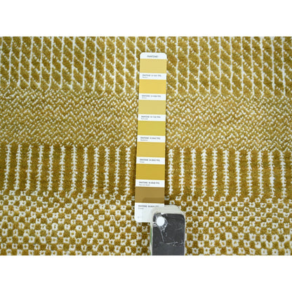 9'X12'3" Cumin Brown Modern Grass Design Hand Knotted Wool And Silk Rug