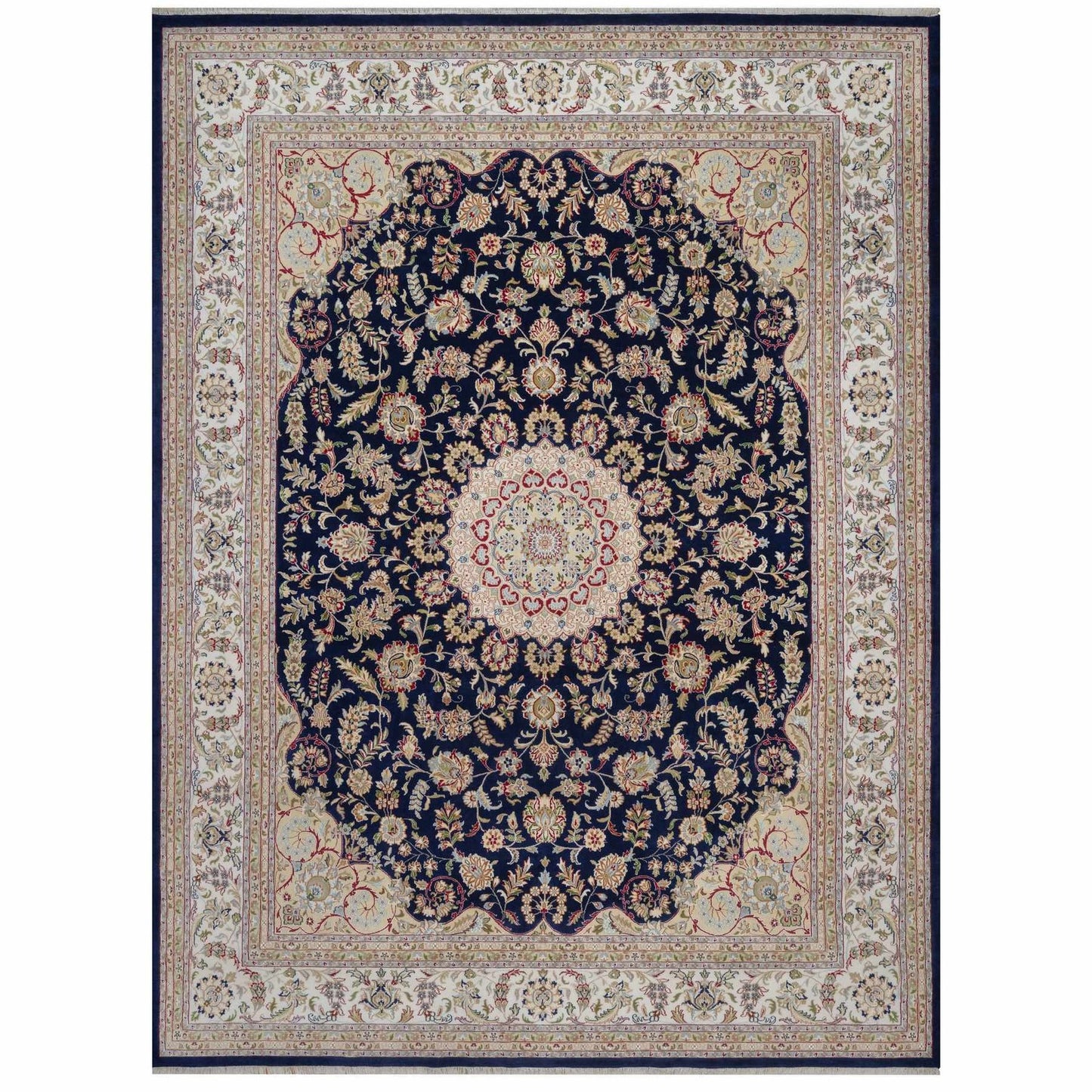 Polo Blue Wool & Silk Nain Hand Knotted Oriental Rug 11'7"x15'7