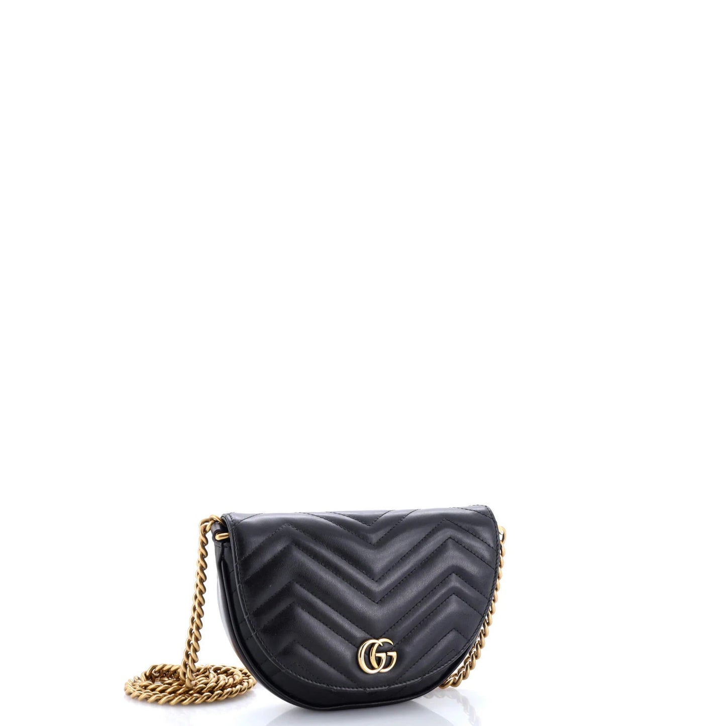 Gucci Gg Marmont Half Moon Flap Crossbody Bag Matelasse Leather Mini