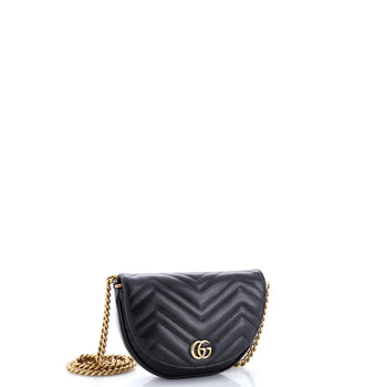 Gucci Gg Marmont Half Moon Flap Crossbody Bag Matelasse Leather Mini
