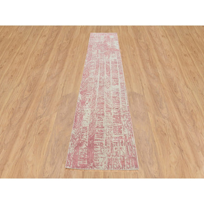 2'6"X12'1" Rose Pink Wool And Art Silk Jacquard Hand Loomed Runner Rug