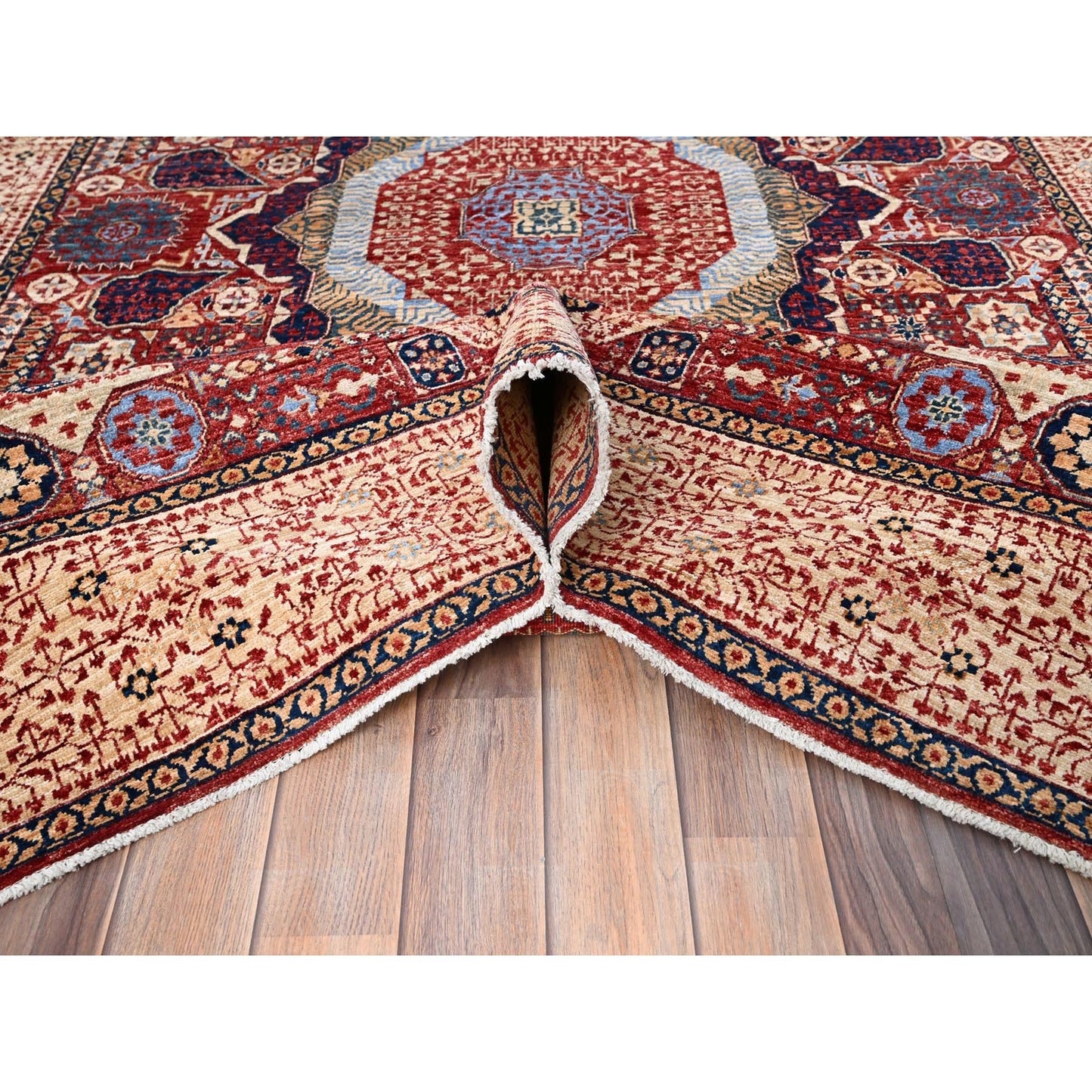 5'9"X9'7" Vermilion Red Hand Knotted Mamluk Design 200 Kpsi Pure Wool Rug