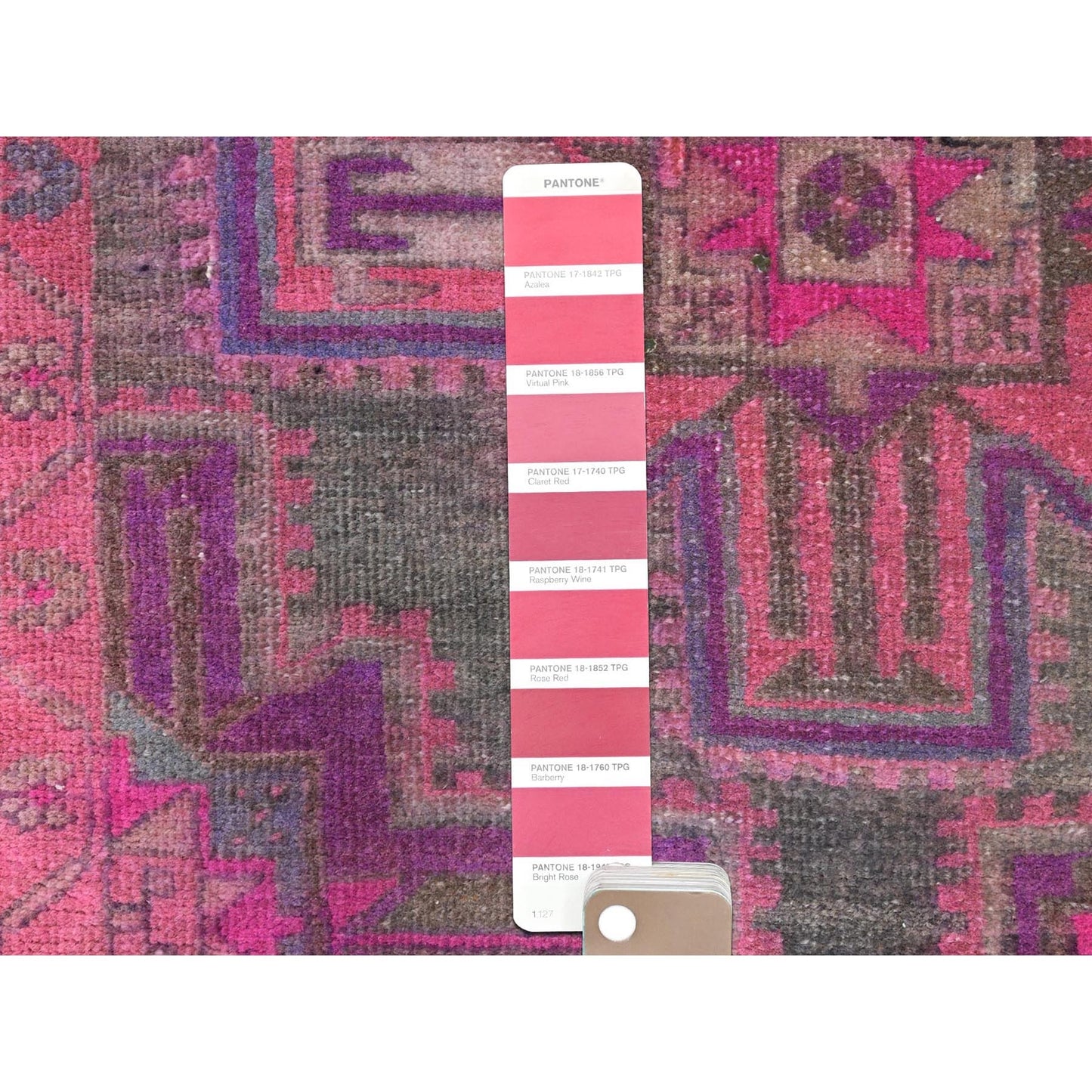 3'5"X9'5" Pink Hand Knotted Vintage Farsian Worn Wool Wide Runner Rug