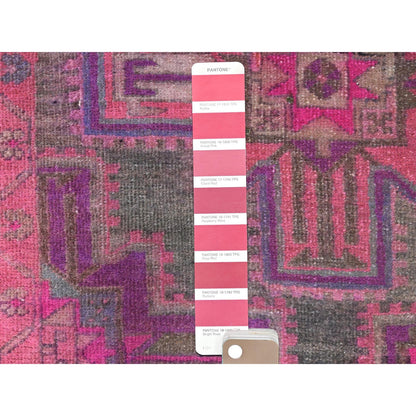 3'5"X9'5" Pink Hand Knotted Vintage Farsian Worn Wool Wide Runner Rug