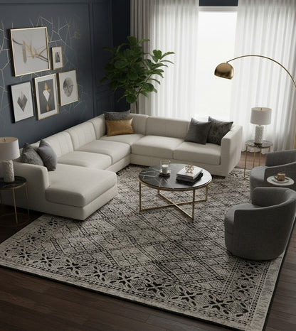 8X10 Modern Oriental Rug Geometric Design with High-Low Relief Decor Carpet