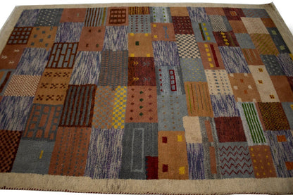 Handmade Tribal Checker Design Indo-Gabbeh Rug