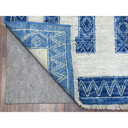 7'10"X9'9" Blue Wool Maze Design With Berber Influence Hand Knotted Rug