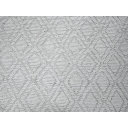 9'1"X12'1" Ivory Hand Knotted Wool Moroccan Diamond Repetitive Design Rug