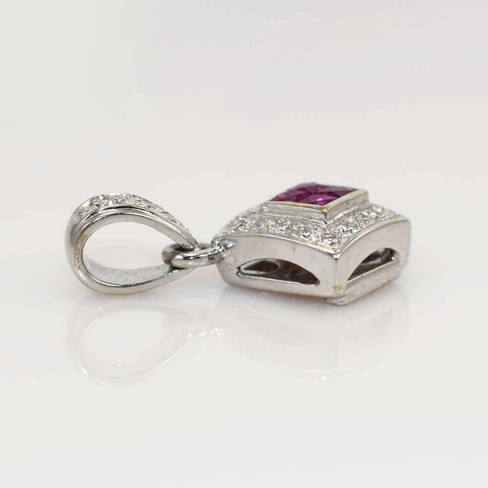 18K White Gold Ruby & Diamond Pendant .10Tdw, 3.1G