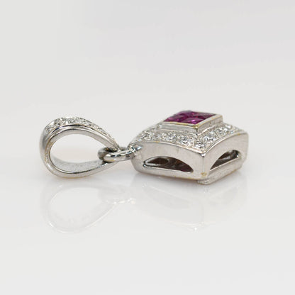 18K White Gold Ruby & Diamond Pendant .10Tdw, 3.1G