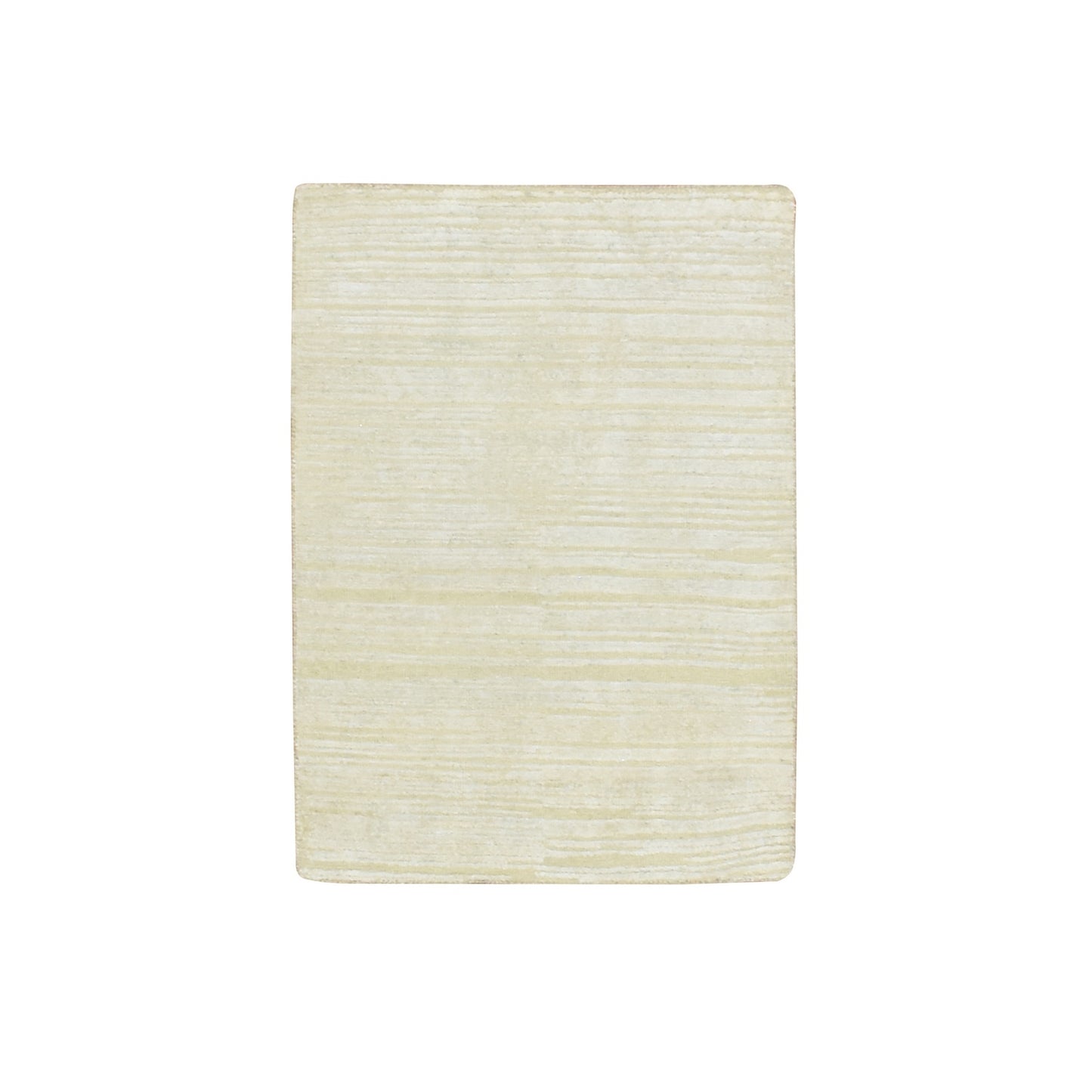 2'X3' Photon White Plain Line Design Silk With Oxidized Wool Mat Rug