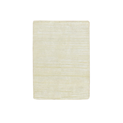 2'X3' Photon White Plain Line Design Silk With Oxidized Wool Mat Rug