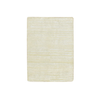 2'X3' Photon White Plain Line Design Silk With Oxidized Wool Mat Rug
