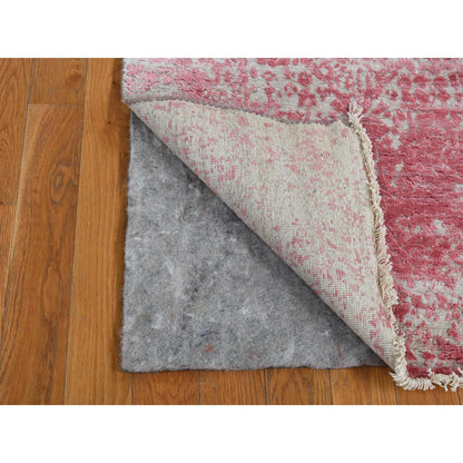 2'5"X15'7" Pink Zoroastrian Design Wool,Pure Silk Hand Knotted Runner Rug