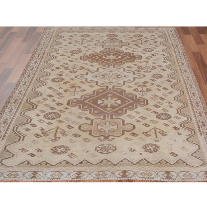 5'X7'5" Earth Tones Vintage Farsian Sheeraz Wool Handknotted Oriental Rug