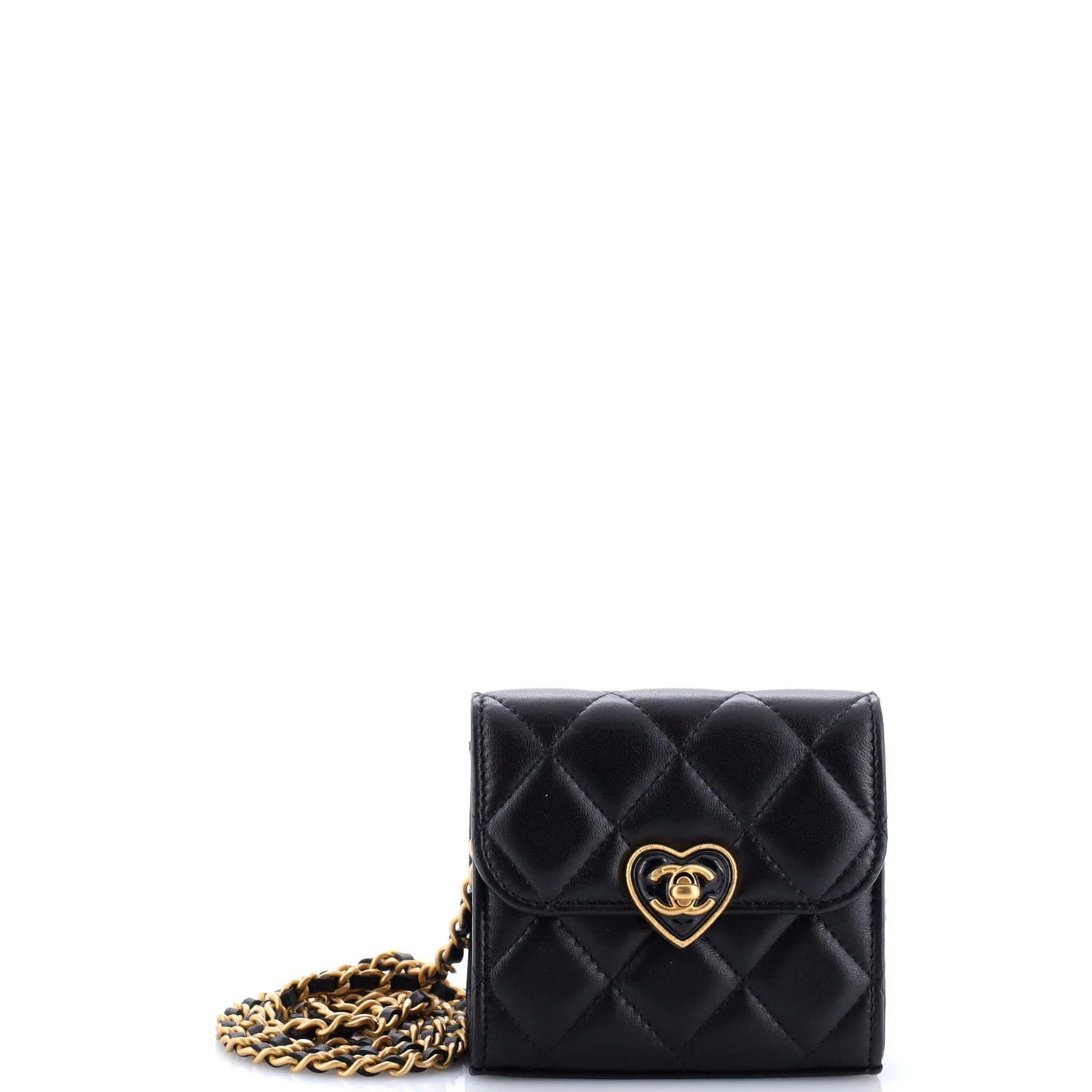 Chanel Coco Love Cc Heart Clutch With Chain Quilted Lambskin Mini