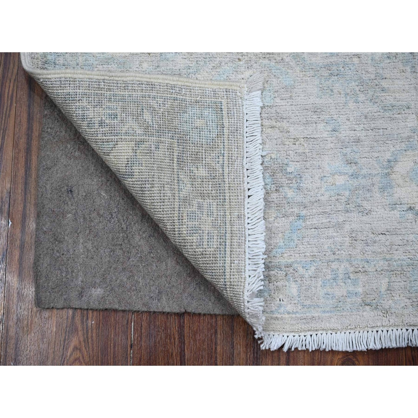 1'9"X3' Gray Hand Knotted Mahal Design Washed Out Wool Mat Oriental Rug