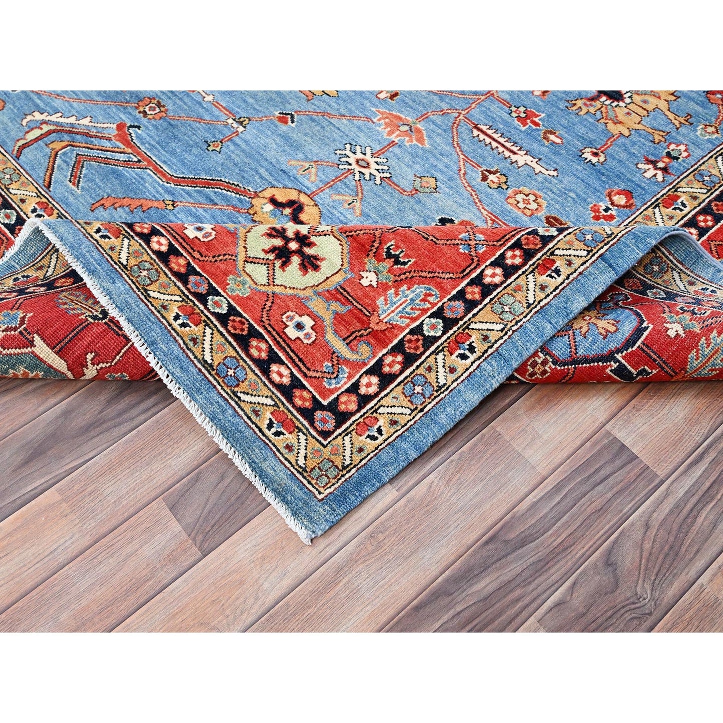 9'X11'6" Blue Extra Soft Wool Afghan Peshawar Hand Knotted Oriental Rug