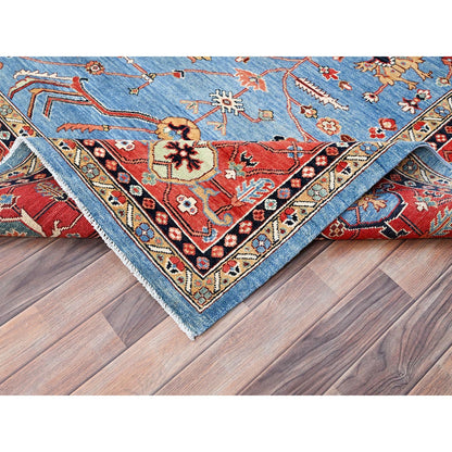 9'X11'6" Blue Extra Soft Wool Afghan Peshawar Hand Knotted Oriental Rug