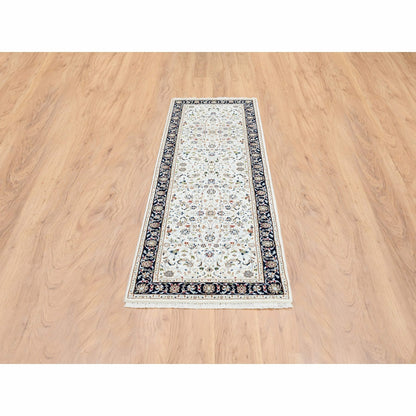 2'7"X8'2" Ivory Hand Knotted Nain 250 Kpsi Wool Runner Rug