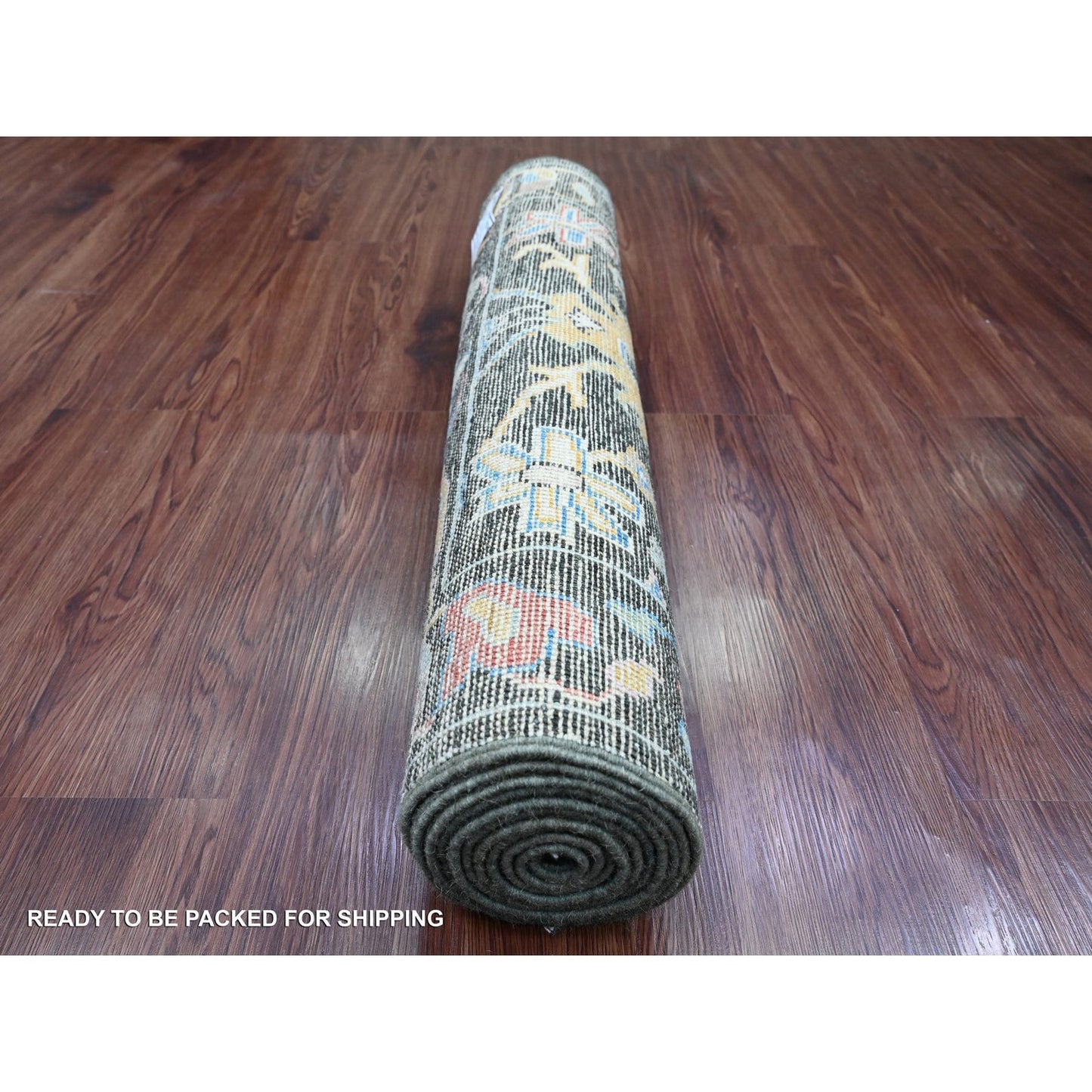 2'10"X9'8" Black Angora Oushak Leaf Design Hand Knotted Wool Runner Rug