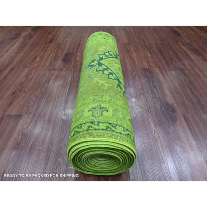 2'8"X18'10" Green Overdyed Kazak Geometric Hand Knotted Wool Runner Rug