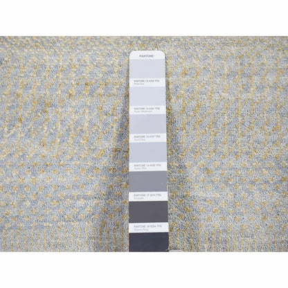 2'8"X9'1" Gray Modern Grass Design Hand Knotted Wool And Silk Runner Rug