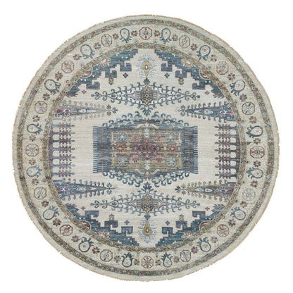 12'X12' Ivory Hand Knotted Reimagined Viss Design Natural Wool Round Rug