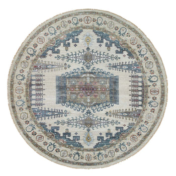 12'X12' Ivory Hand Knotted Reimagined Viss Design Natural Wool Round Rug