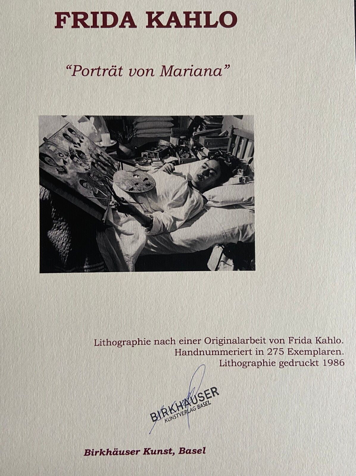 Frida Kahlo Lithograph 1986 Coa Numbered Hand Signed Limited