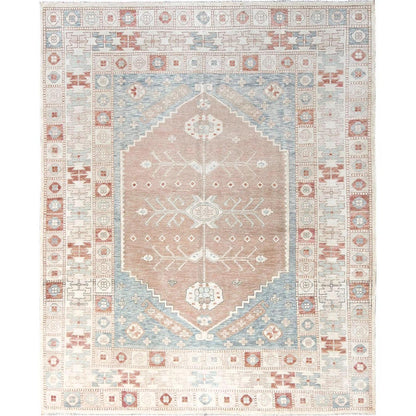 8'10"x10'10" Coral Pink Hand Knotted Anatolian Village Design Pure Wool Rug