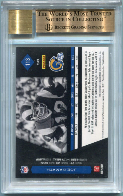 Joe Namath 2011 Panini Limited Monikers Auto Card #113 22/25 Bgs Graded 9.5/10