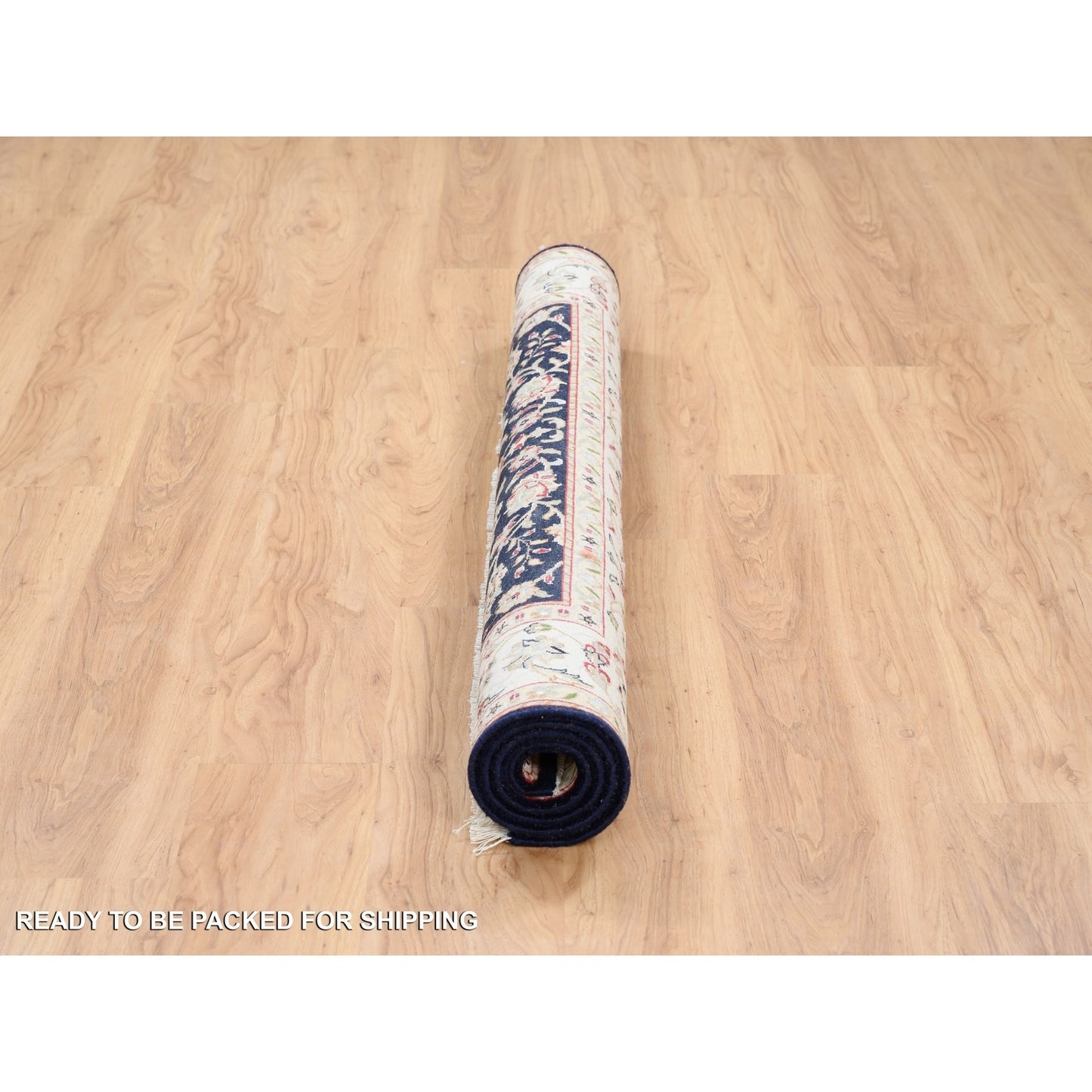 5'X5' Midnight Blue Hand Knotted Nain 250 Kpsi Pure Wool Square Rug