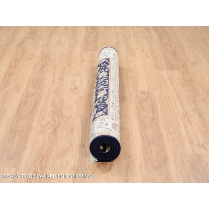 5'X5' Midnight Blue Hand Knotted Nain 250 Kpsi Pure Wool Square Rug