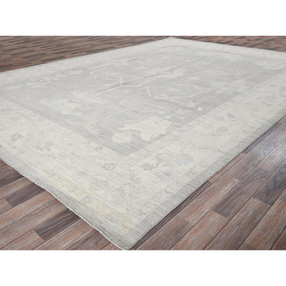 9'8"X13'10" Misty Gray White Wash Peshawar Hand Knotted Pure Wool Rug