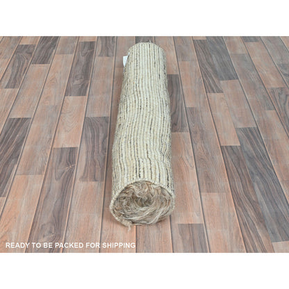 3'2"X5'6" Beige Hand Knotted Shaggy Moroccan Undyed Natural Wool Rug