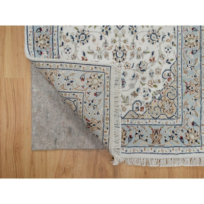 2'5"X10' Spring White Nain Hand Knotted 250 Kpsi Wool And Silk Runner Rug