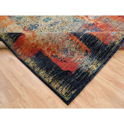 9'X12'1" Rust Red Wool Hand Knotted Ancient Ottoman Erased Design Rug