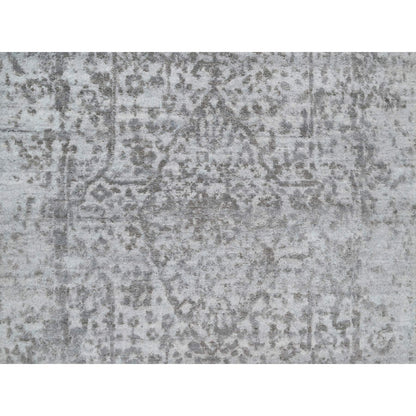 2'7"X16' Gray Zoroastrian Design Hand Knotted Wool And Silk Runner Rug
