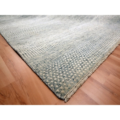8'9"X12'3" Gray Grass Design Hand Knotted Wool And Silk Tone On Tone Rug