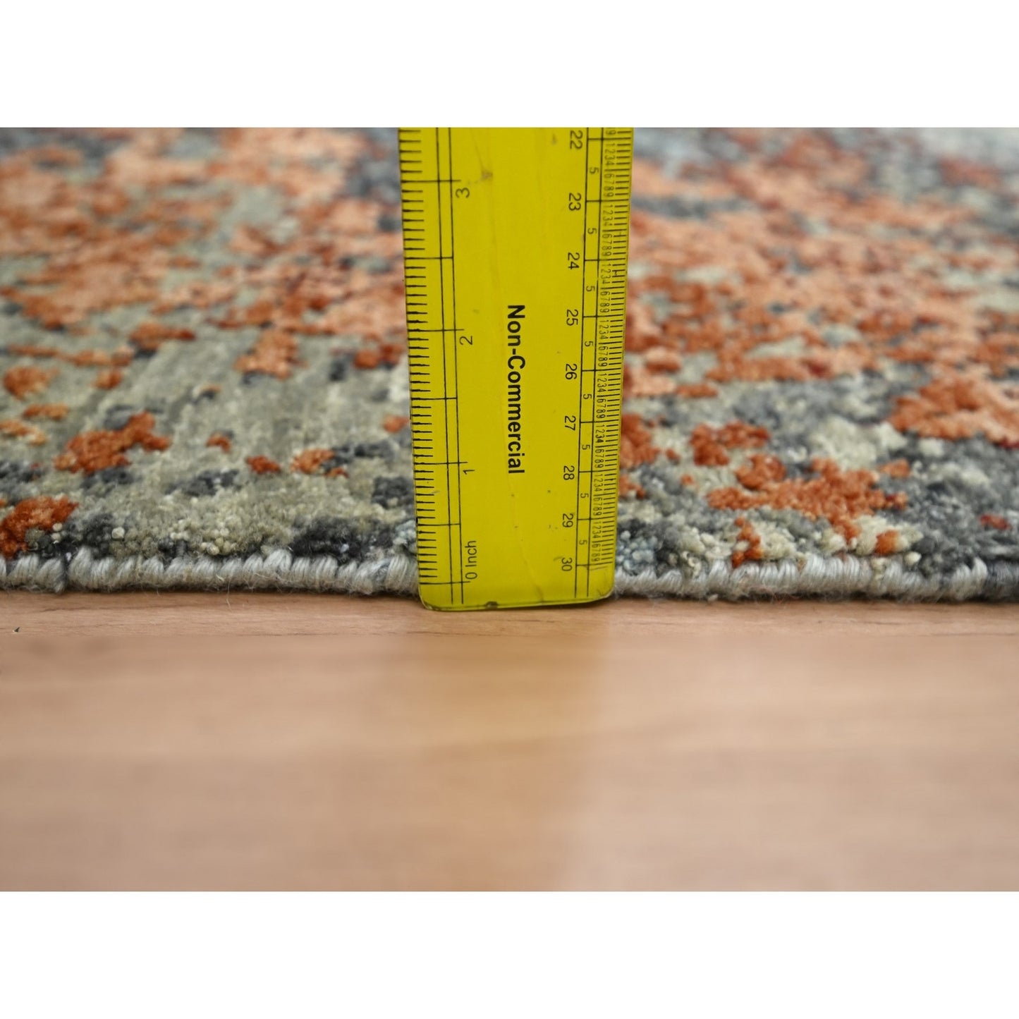 Rug 4'x6'2" Gray with Orange Abstract Design Pure Wool Hand Knotted