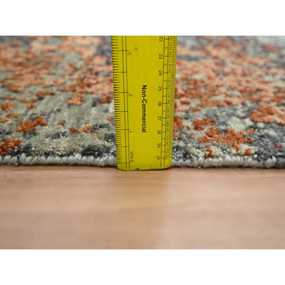 Rug 4'x6'2" Gray with Orange Abstract Design Pure Wool Hand Knotted