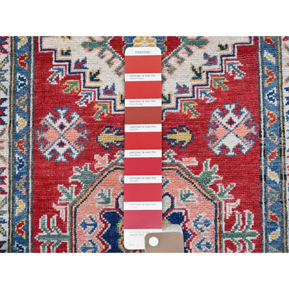 2'7"X12'7" Red Kazak With Medallions Design Hand Knotted Wool Runner Rug