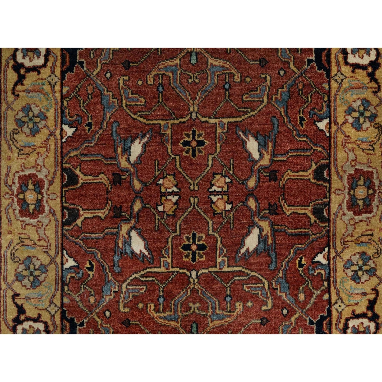 2'6"X6'1" Red Antiqued Fine Heris Recreation Hand Knotted Wool Runner Rug