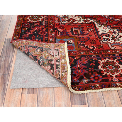 7'5"X10'10" Red Pure Wool Hand Knotted Semi Antique Zoroastrian Heris Rug